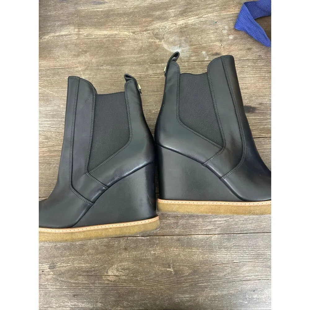 Veronica Beard Wedge Chelsea Ankle Boots Black Leather Women’s US 9.5